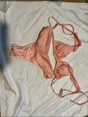 Peach Satin Bikini Set - Two Piece Swimwear